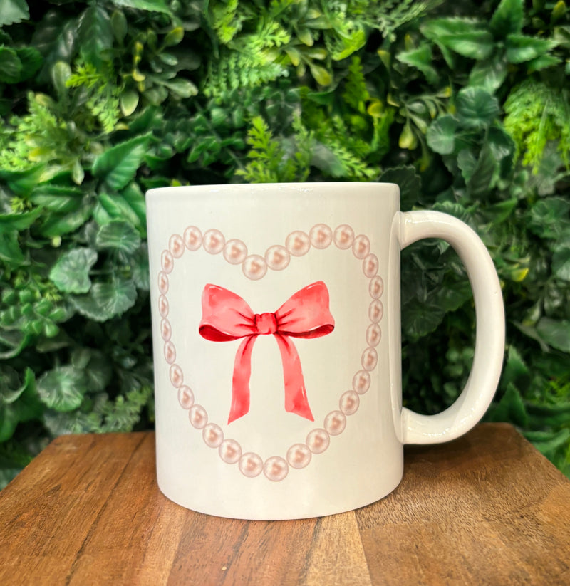 Pink Bow & Pink Pearl Heart Coffee Mug