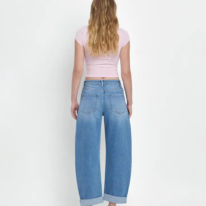 Light Wash Cuffed Barrel Jeans