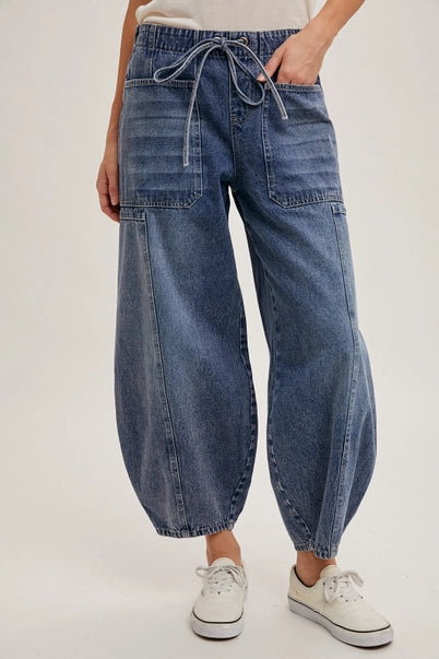 Denim Mid Waist Barrel Jeans