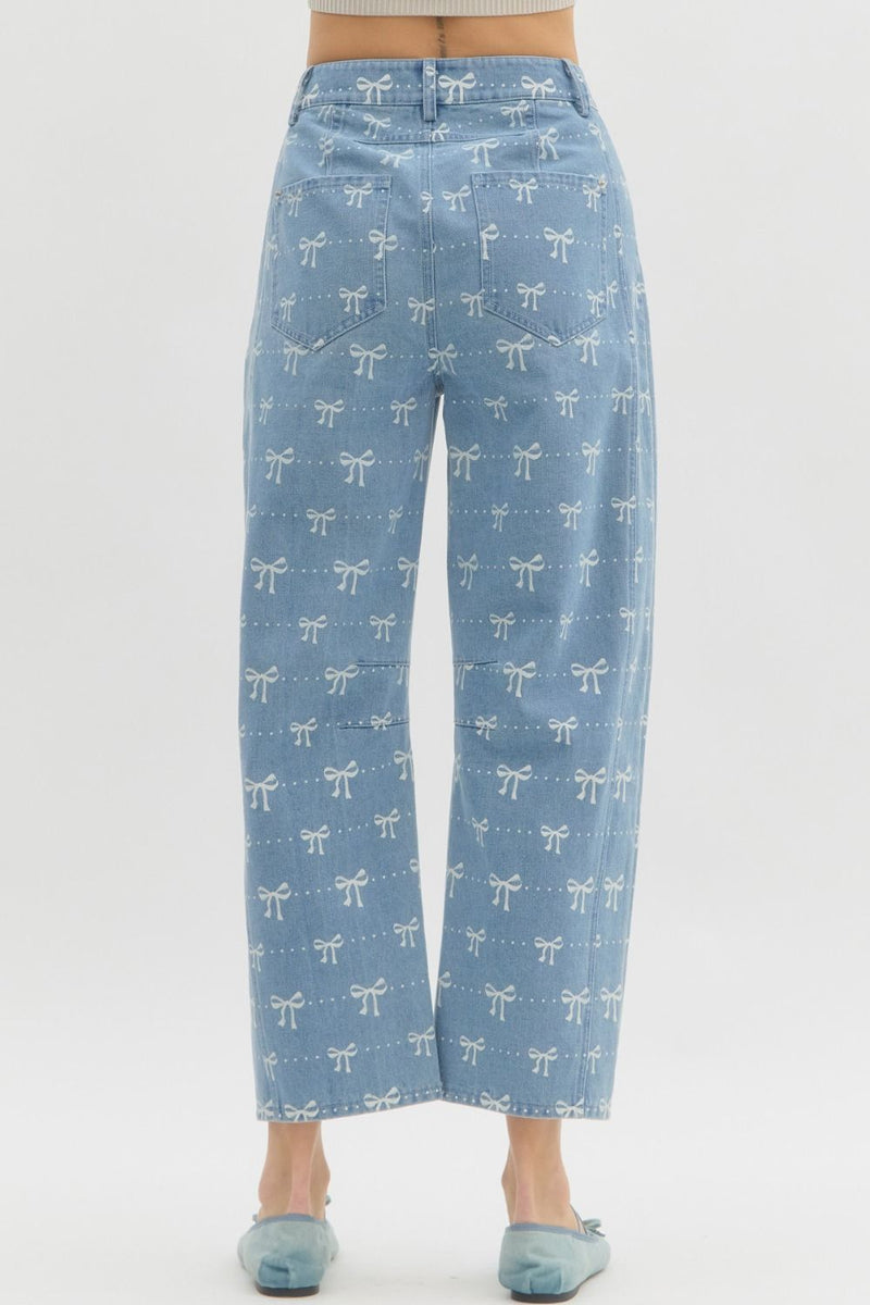 Bow Print Straight Leg Jeans