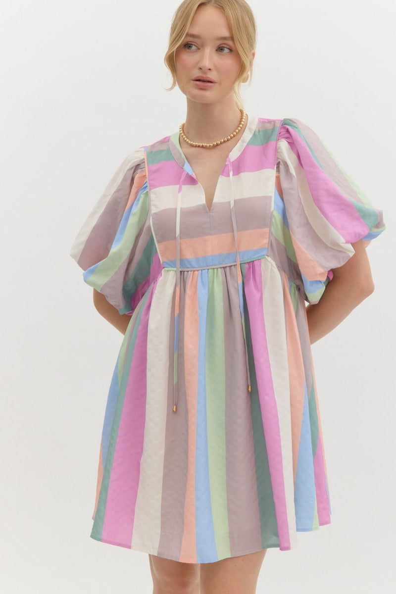 Colorful Charm Stripe Babydoll Dress