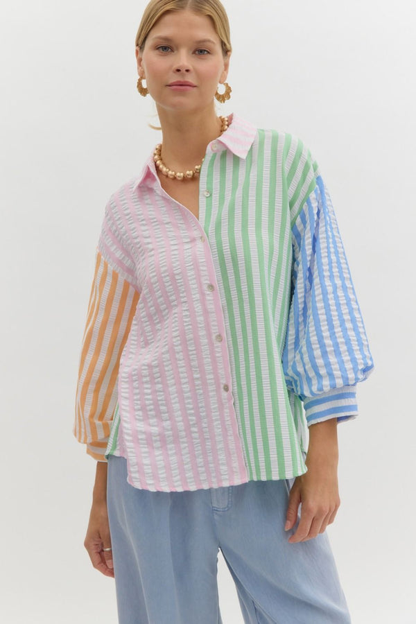 Cutesy Stripe Colorblock Top